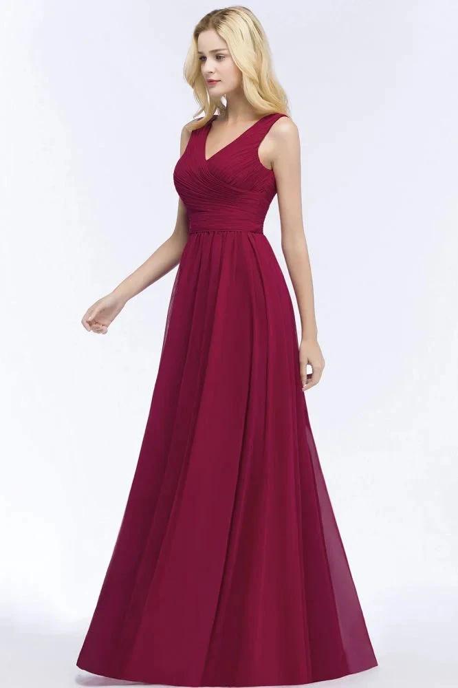 Sleeveless A-line V-neck Ruffled Chiffon Bridesmaid Dresses Floor Length Party Dress (ZD13037)
