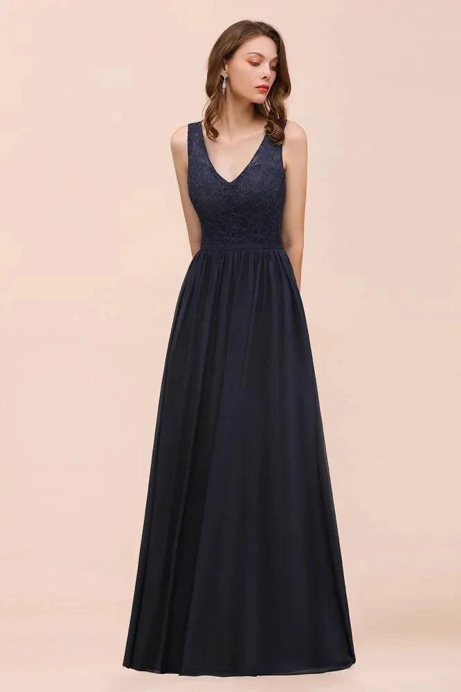 Sleeveless Black A-line Evening Maxi Dress Chiffon Bridesmaid Dress Formal Dress (ZD12965)
