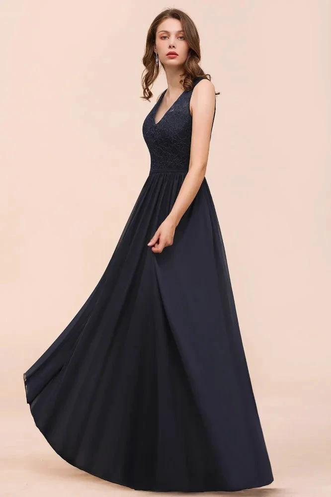 Sleeveless Black A-line Evening Maxi Dress Chiffon Bridesmaid Dress Formal Dress (ZD12965)