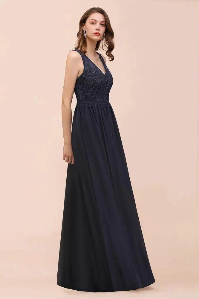 Sleeveless Black A-line Evening Maxi Dress Chiffon Bridesmaid Dress Formal Dress (ZD12965)