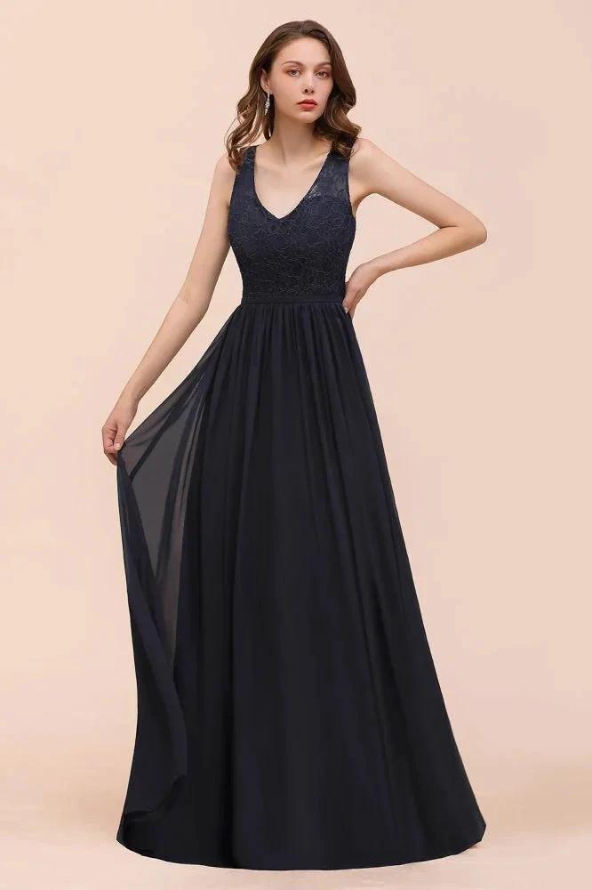Sleeveless Black A-line Evening Maxi Dress Chiffon Bridesmaid Dress Formal Dress (ZD12965)