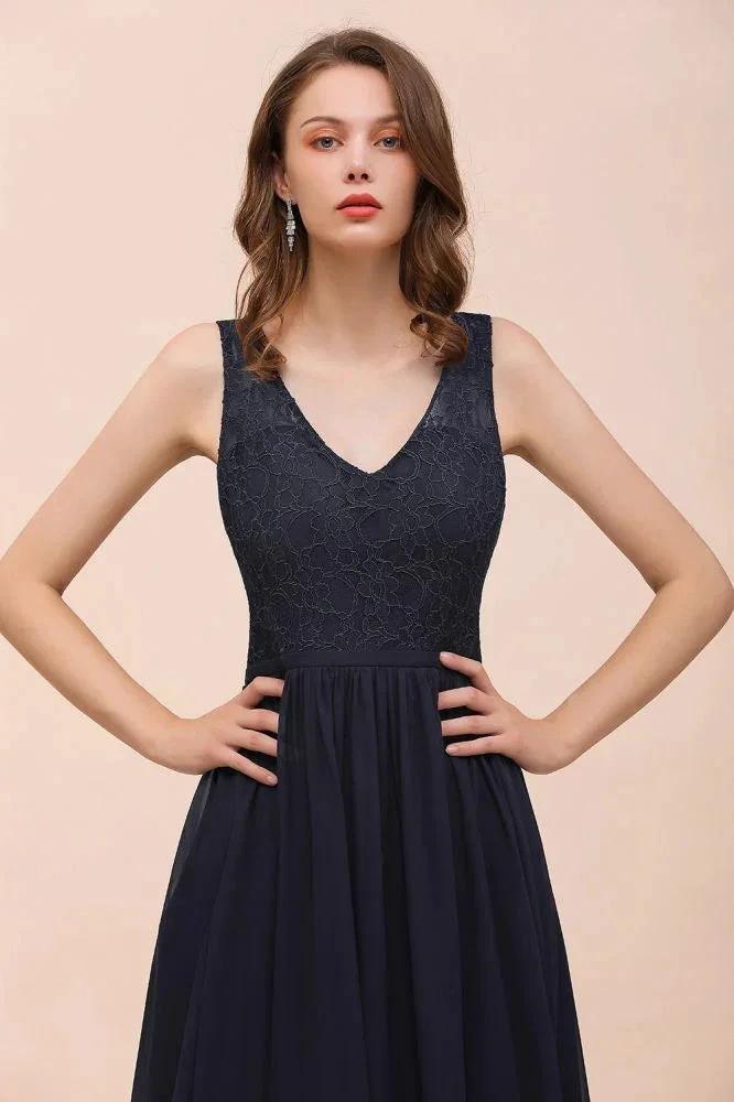 Sleeveless Black A-line Evening Maxi Dress Chiffon Bridesmaid Dress Formal Dress (ZD12965)