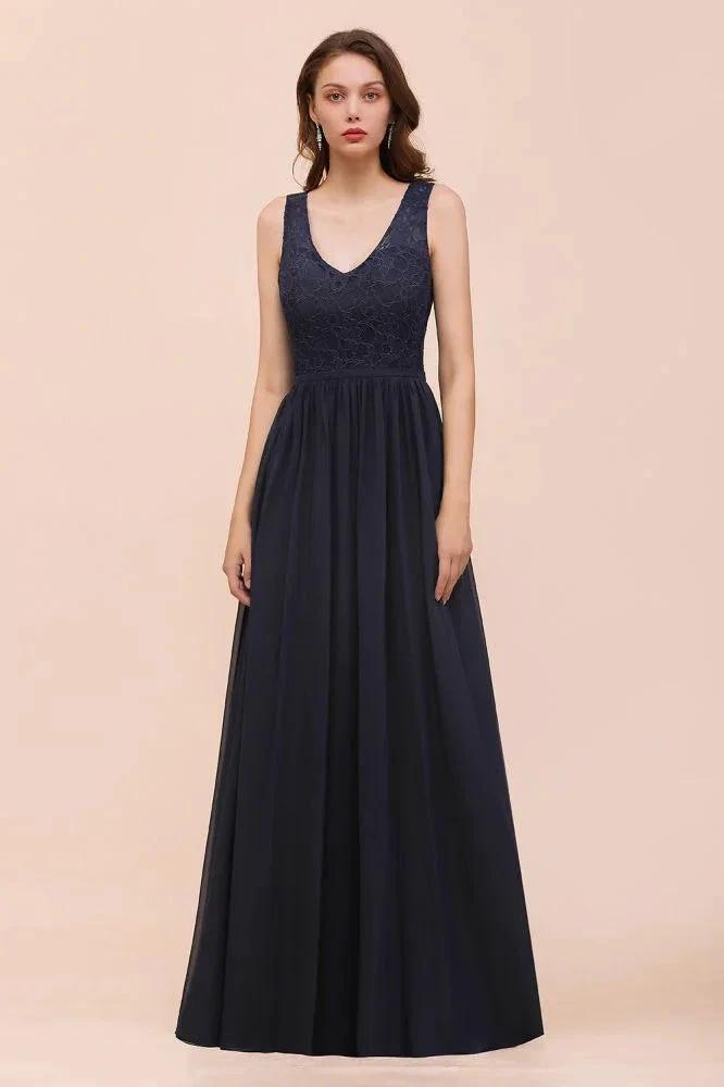 Sleeveless Black A-line Evening Maxi Dress Chiffon Bridesmaid Dress Formal Dress by misshow.com