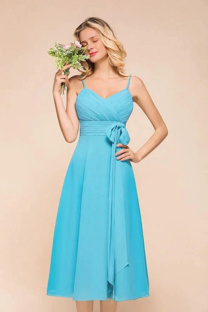 Sleeveless Chiffon Ankle Length Bridesmaid Dress Mini Beach Wedding Guest Dress (ZD12955)
