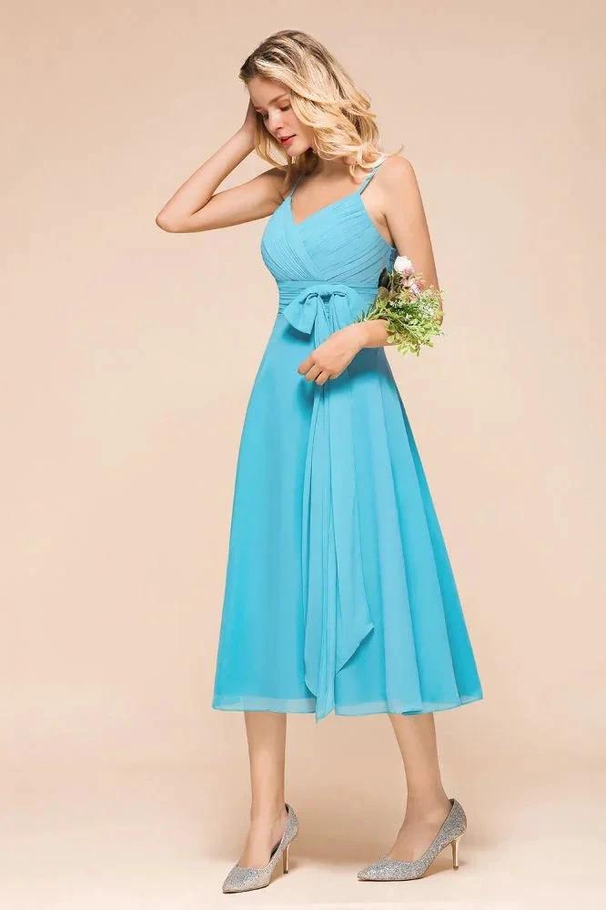 Sleeveless Chiffon Ankle Length Bridesmaid Dress Mini Beach Wedding Guest Dress (ZD12955)