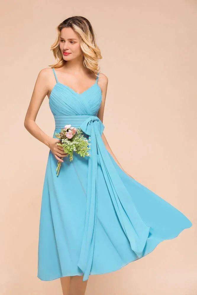 Sleeveless Chiffon Ankle Length Bridesmaid Dress Mini Beach Wedding Guest Dress (ZD12955)