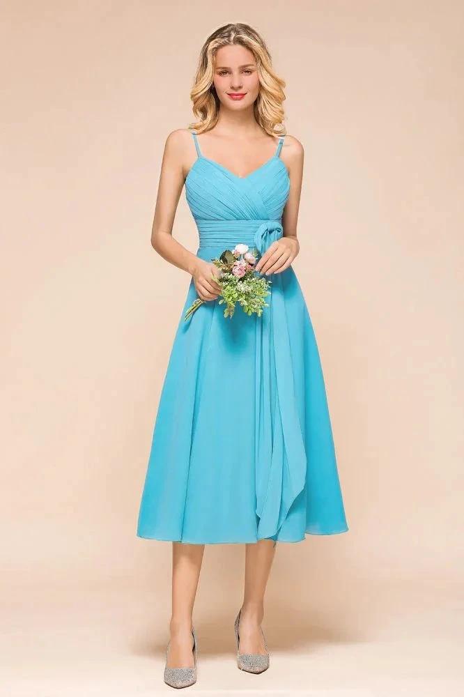 Sleeveless Chiffon Ankle Length Bridesmaid Dress Mini Beach Wedding Guest Dress by misshow.com