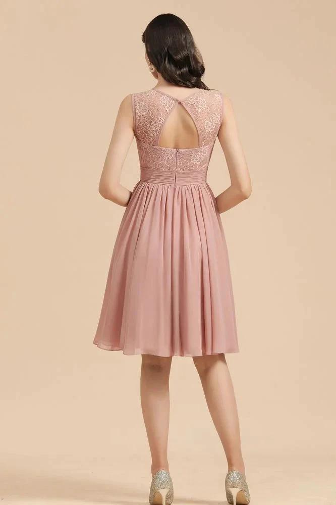 Sleeveless Crew neck Lace Chiffon Party Dress Mini Bridesmaid Dress (ZD13097)
