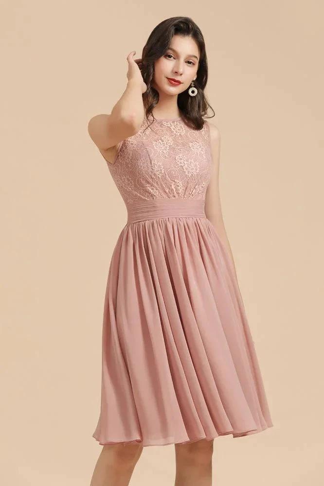 Sleeveless Crew neck Lace Chiffon Party Dress Mini Bridesmaid Dress (ZD13097)