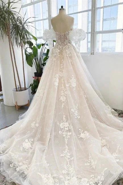 Sleeveless Floor Length Garden Strapless Tulle Lace Wedding Dress with Appliques (ZD14941) - View 2 | VelvetHem