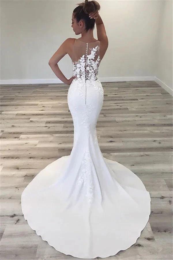 Sleeveless Sheer Tulle Wedding Dress Mermaid Beautiful Dresses for Weddings (ZD13797)