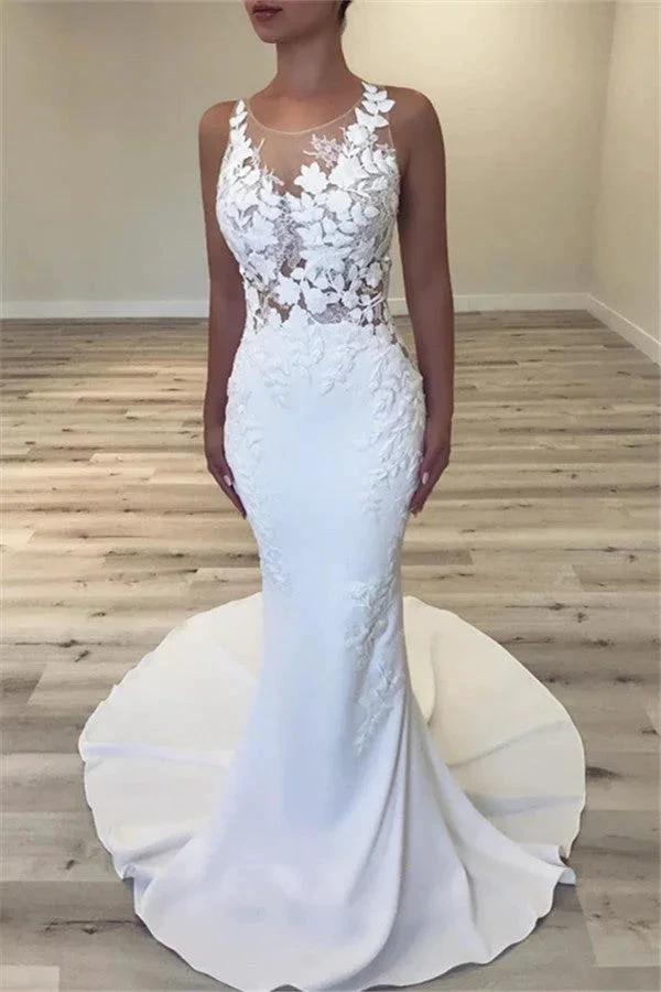 Sleeveless Sheer Tulle Wedding Dress Mermaid Beautiful Dresses for Weddings (ZD13797)