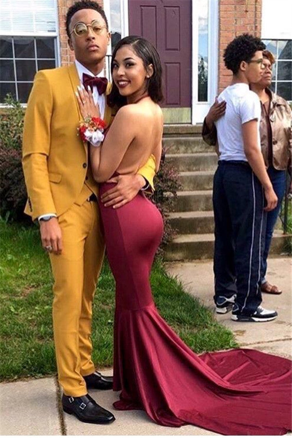 Slim Fit Yellow One Button Three-Piece Prom Suit with Shawl Lapel