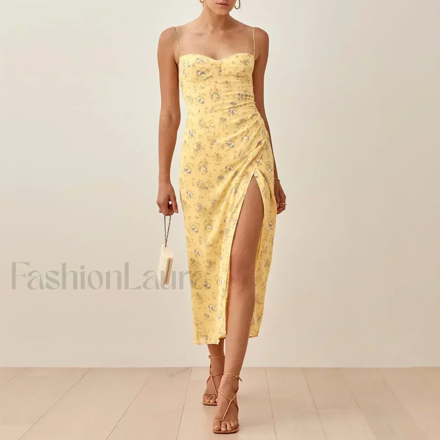Slit Spaghetti Chiffon Dress with Relaxed Fit and Layered Outfit Styling