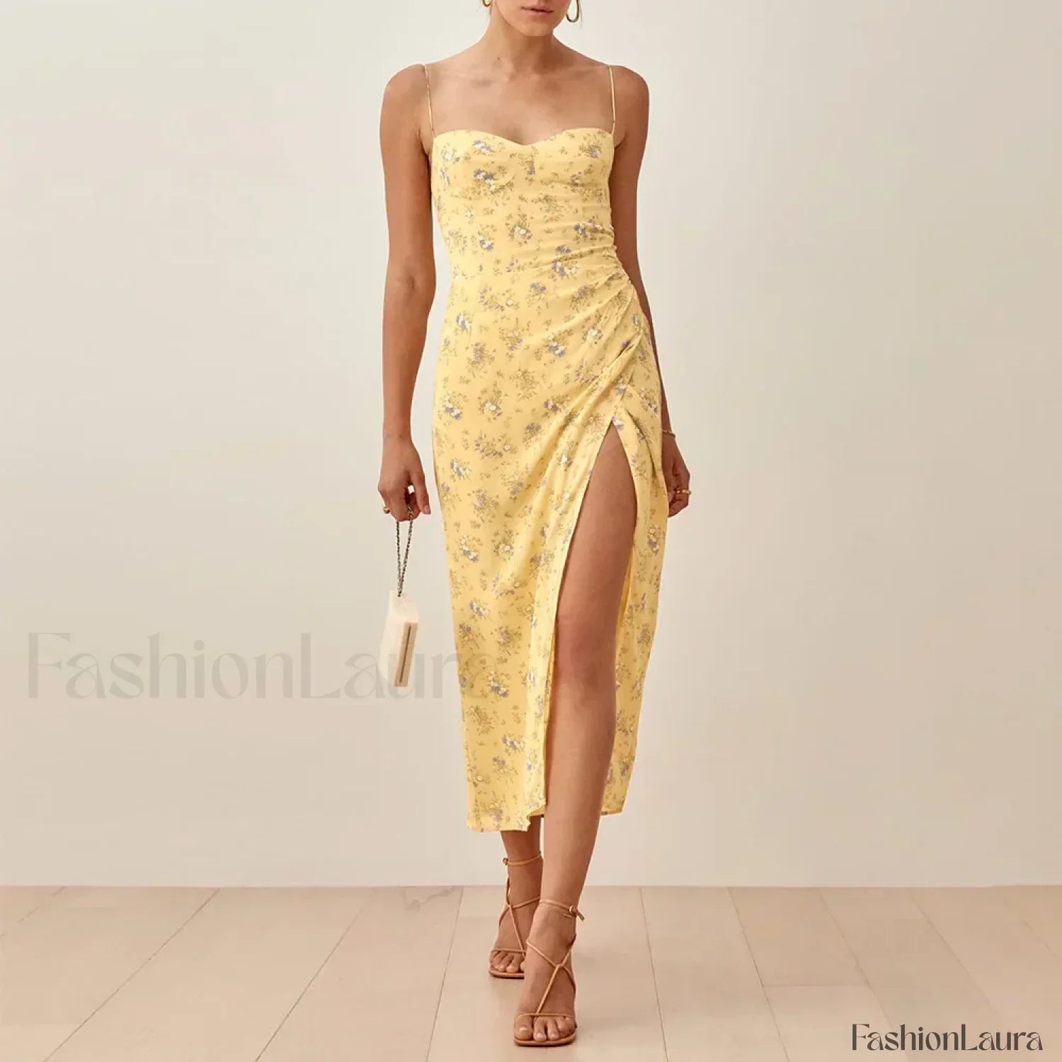 Slit Spaghetti Chiffon Dress with Relaxed Fit and Layered Outfit Styling