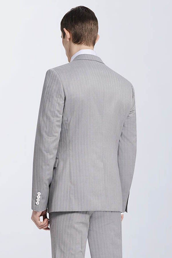 Small Notch Lapel Light-colored Stripes High Quality Light Grey Mens Suits