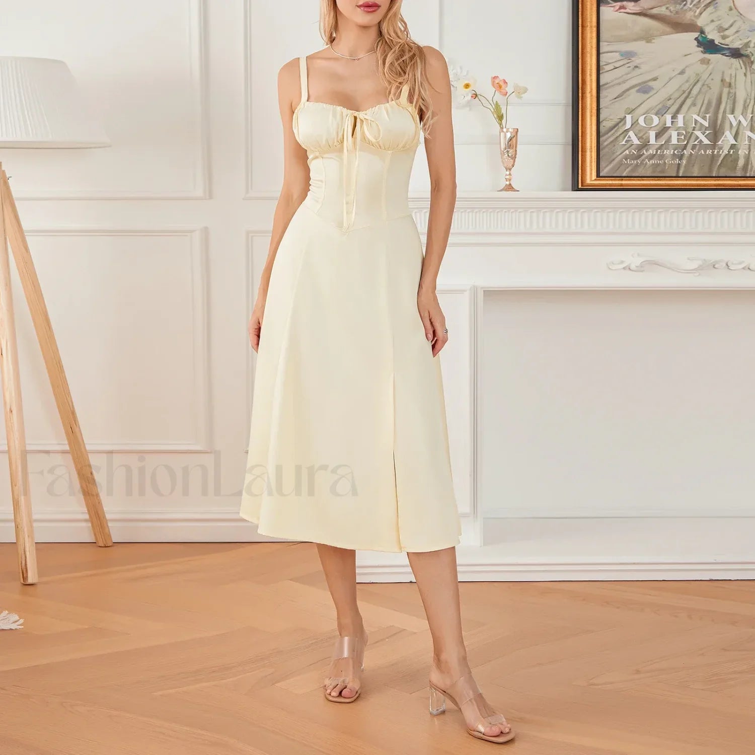 Solid Bandage A-Line Midi Dress