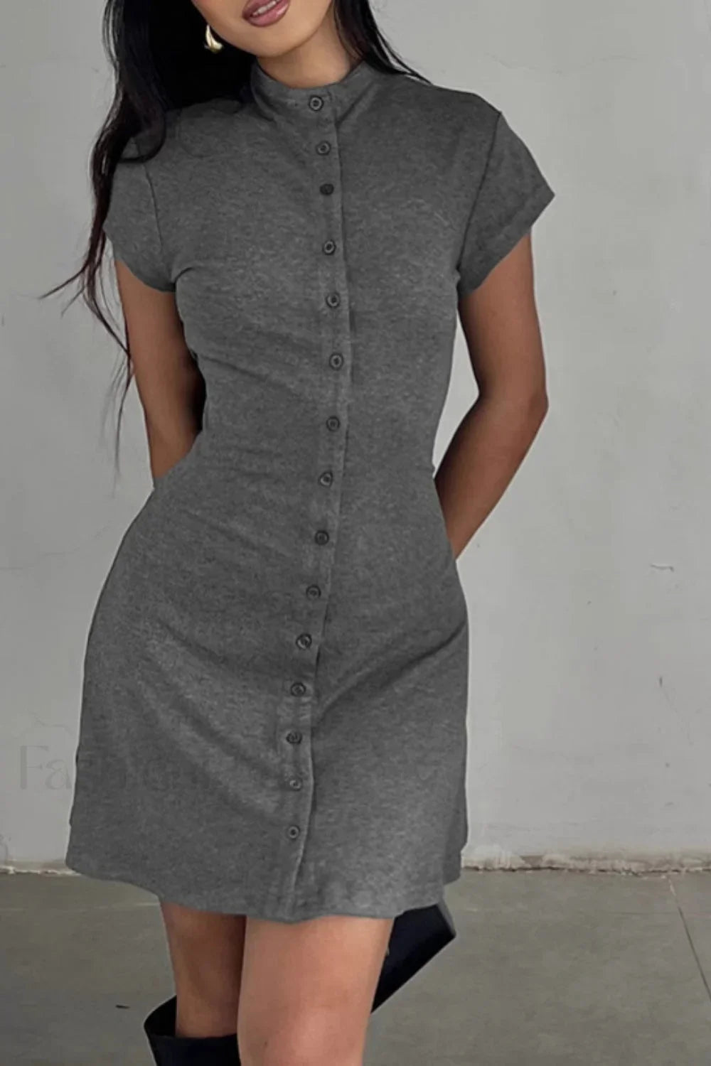 Solid Buttoned High Dress with Contemporary Everyday Styling