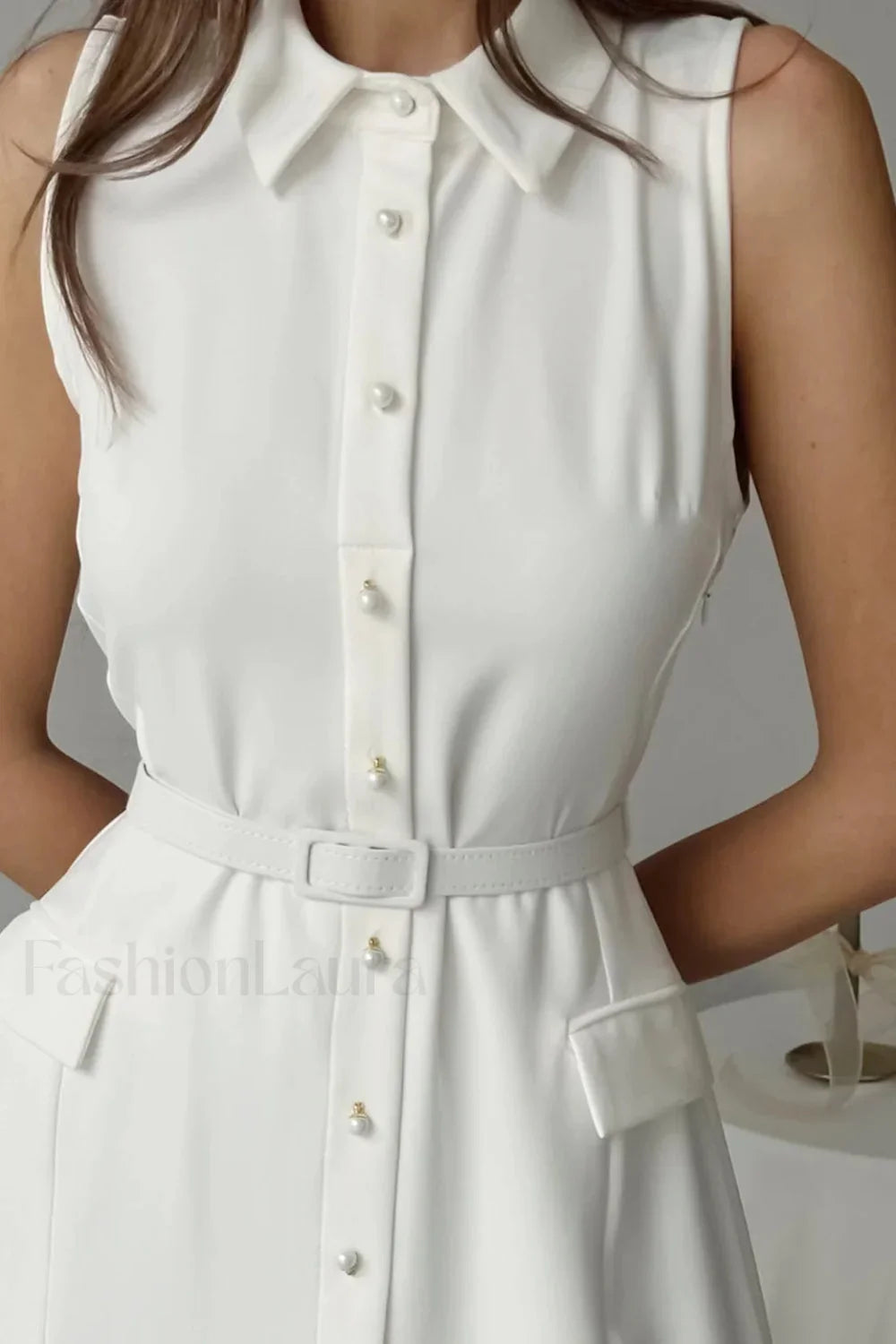 Solid Sleeveless Pearl Contemporary Dress for Comfort Fit Design