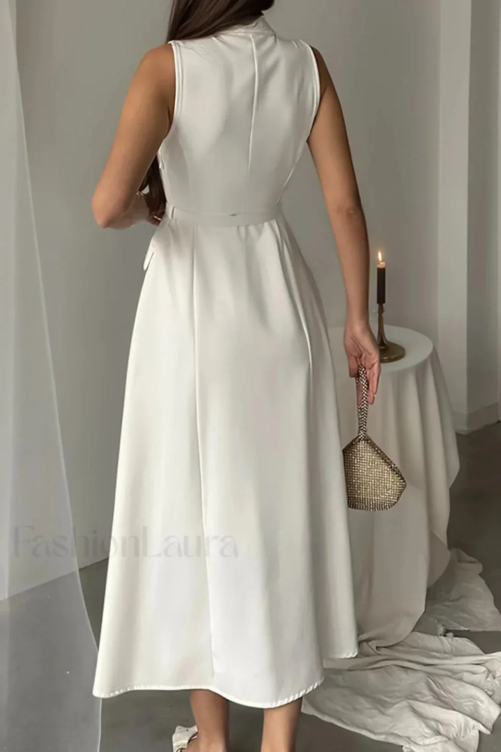 Solid Sleeveless Pearl Contemporary Dress for Comfort Fit Design