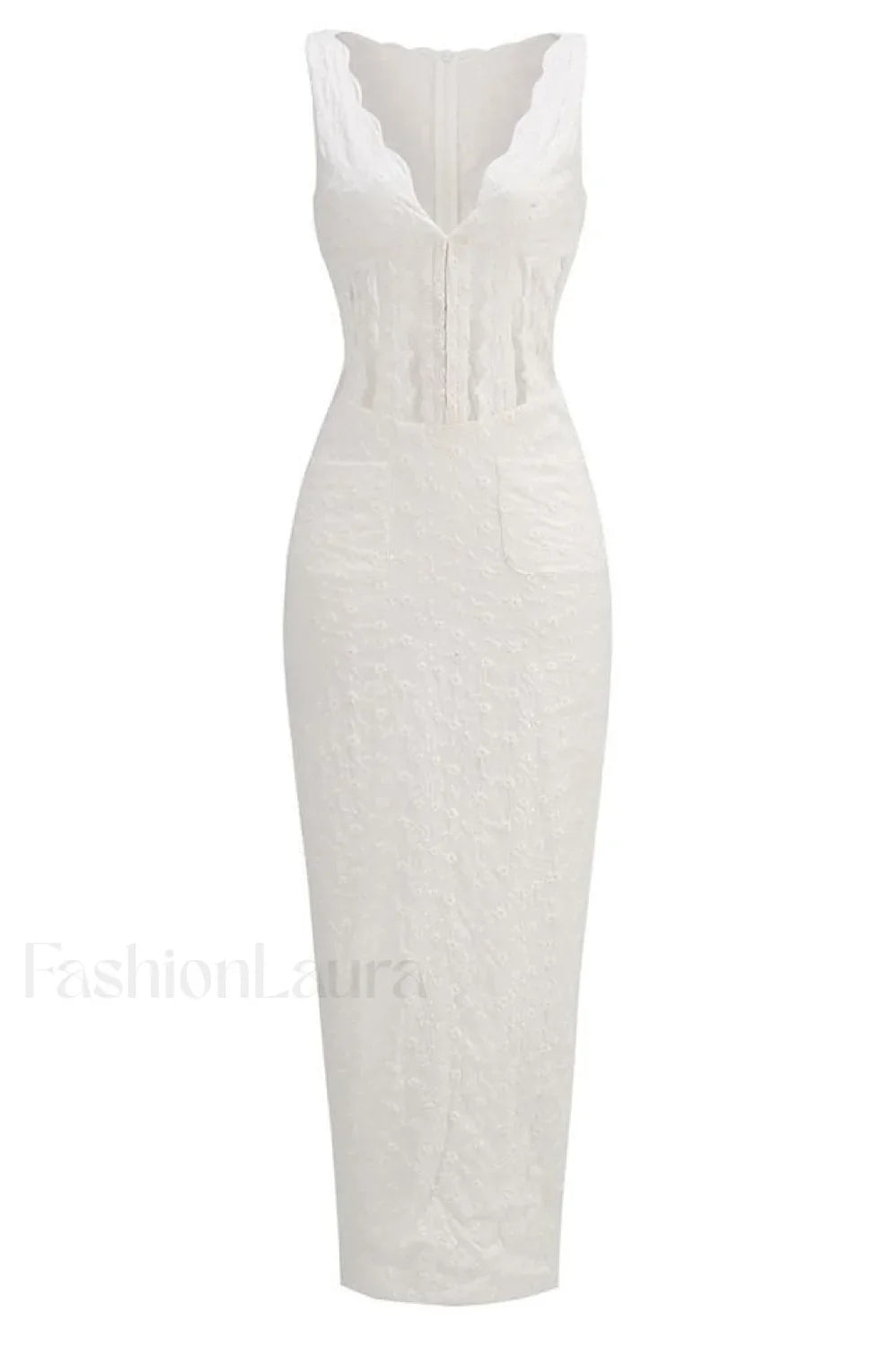 Sophina English Embroidery Charming Deep V Maxi Dress XS / White