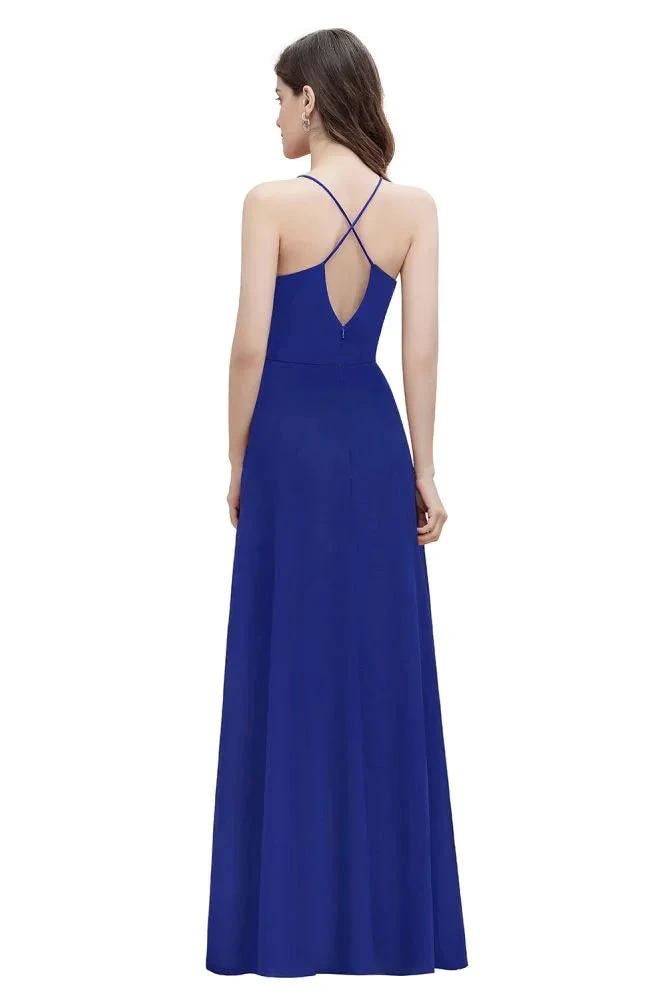 Spaghetti Bateau Aline Evening Maxi Dress Sequins Chiffon Bridesmaid Dress (ZD13029)