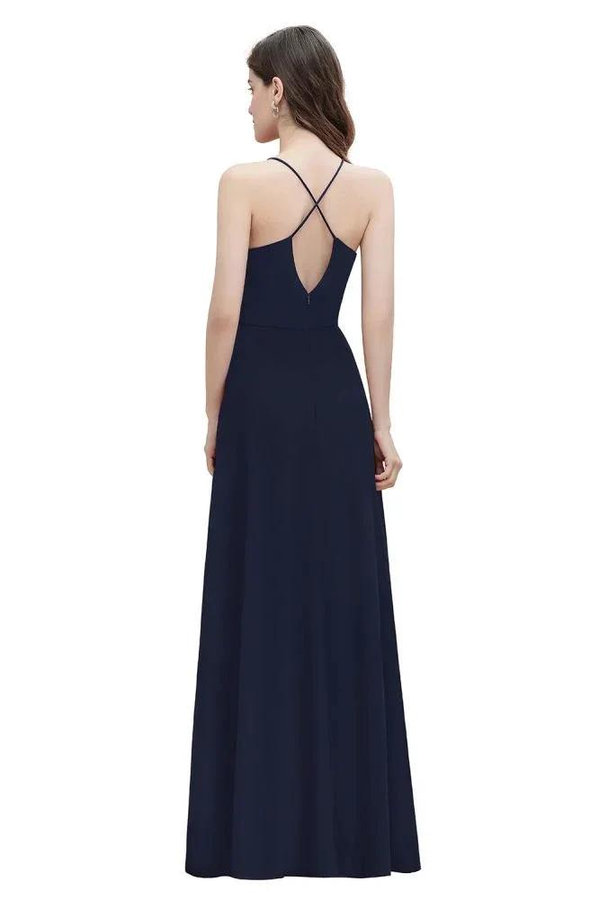 Spaghetti Bateau Aline Evening Maxi Dress Sequins Chiffon Bridesmaid Dress (ZD13029)
