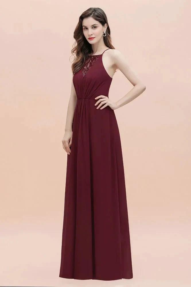 Spaghetti Bateau Aline Evening Maxi Dress Sequins Chiffon Bridesmaid Dress (ZD13029)