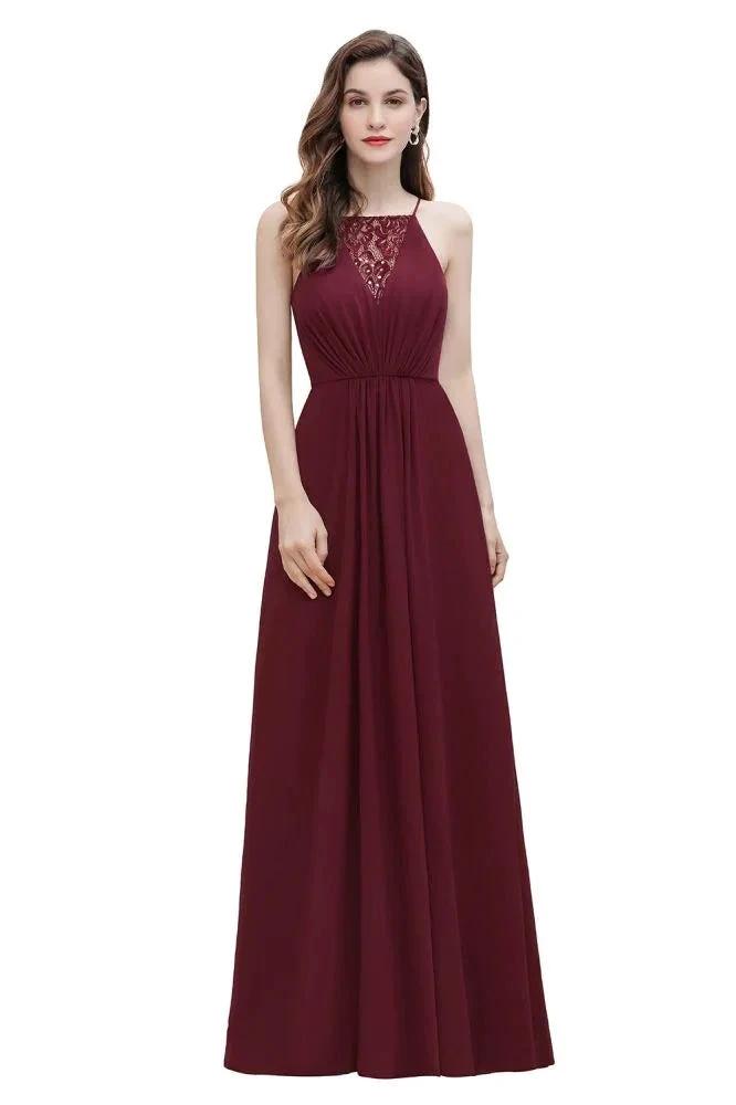 Spaghetti Bateau Aline Evening Maxi Dress Sequins Chiffon Bridesmaid Dress by misshow.com