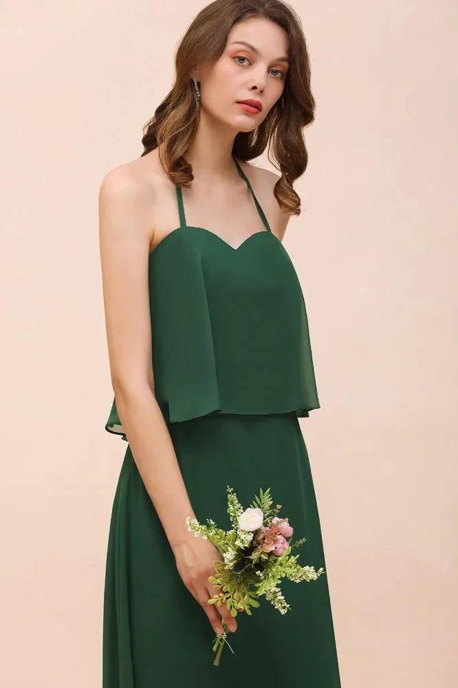 Spaghetti Chiffon Bridesmaid Dress Dark Green Maid of Honor Dress Floor Length (ZD12964)