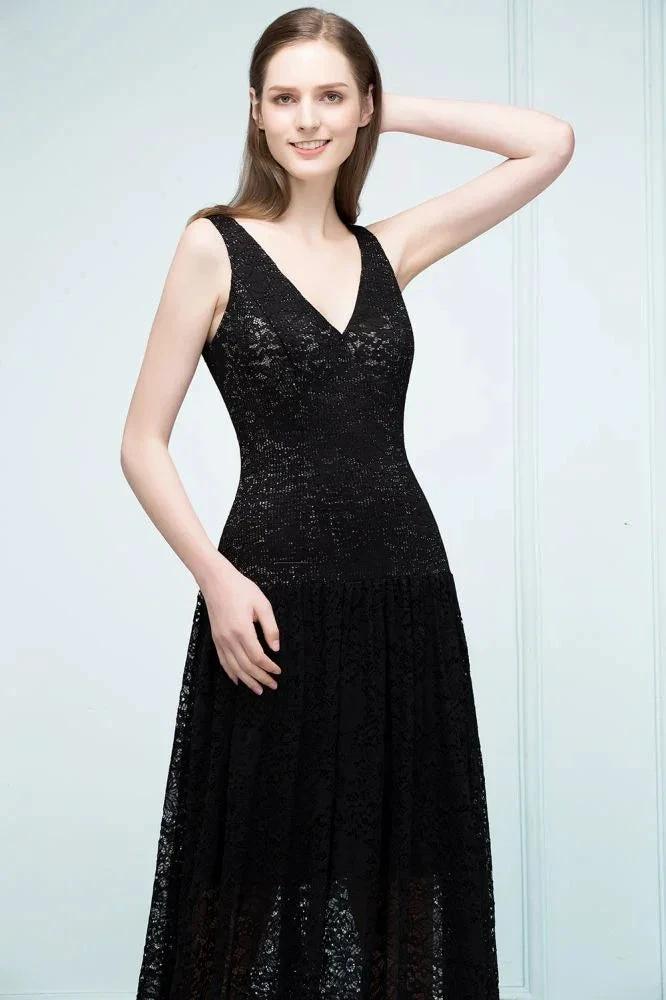 Spaghetti Floor Length A-line V-neck Lace Bridesmaid Dresses (ZD13061)