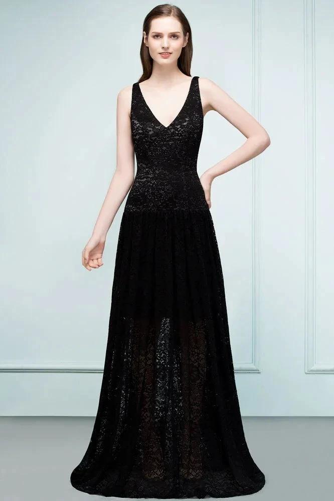 Spaghetti Floor Length A-line V-neck Lace Bridesmaid Dresses (ZD13061)