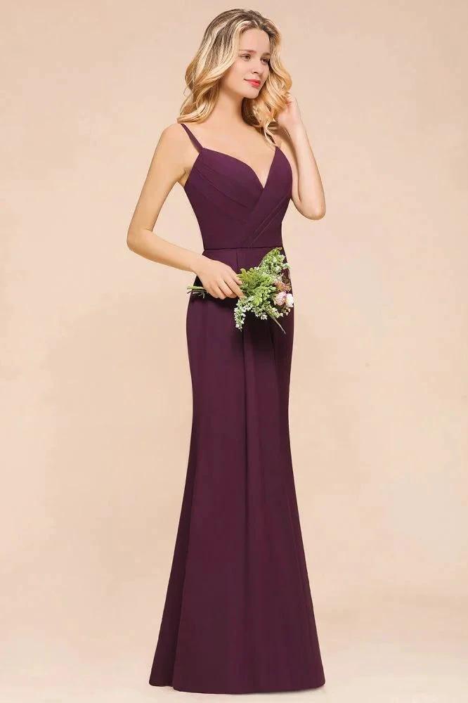Spaghetti Mermaid Bridesmaid Dress Chiffon Simple Floor Length Party Gown (ZD12975)
