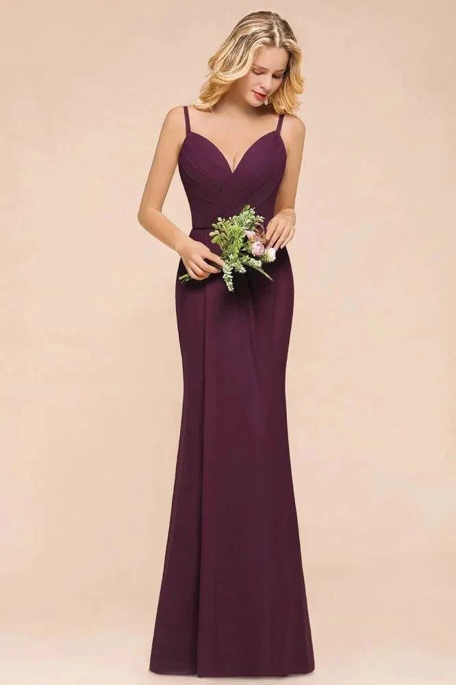 Spaghetti Mermaid Bridesmaid Dress Chiffon Simple Floor Length Party Gown (ZD12975)