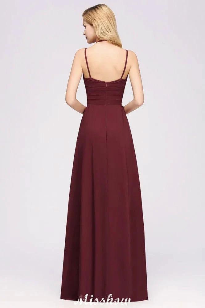 Spaghetti Sleeveless Ruffles A-line Chiffon Bridesmaid Dresses Straps Evening Maxi Dress (ZD12883)