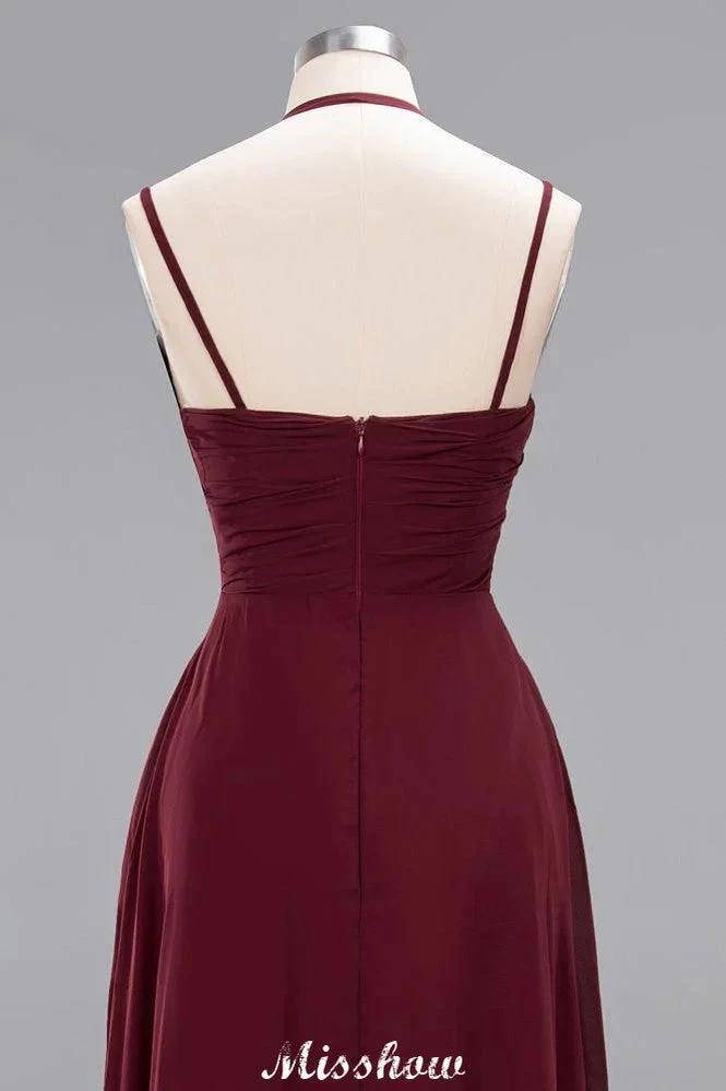 Spaghetti Sleeveless Ruffles A-line Chiffon Bridesmaid Dresses Straps Evening Maxi Dress (ZD12883)