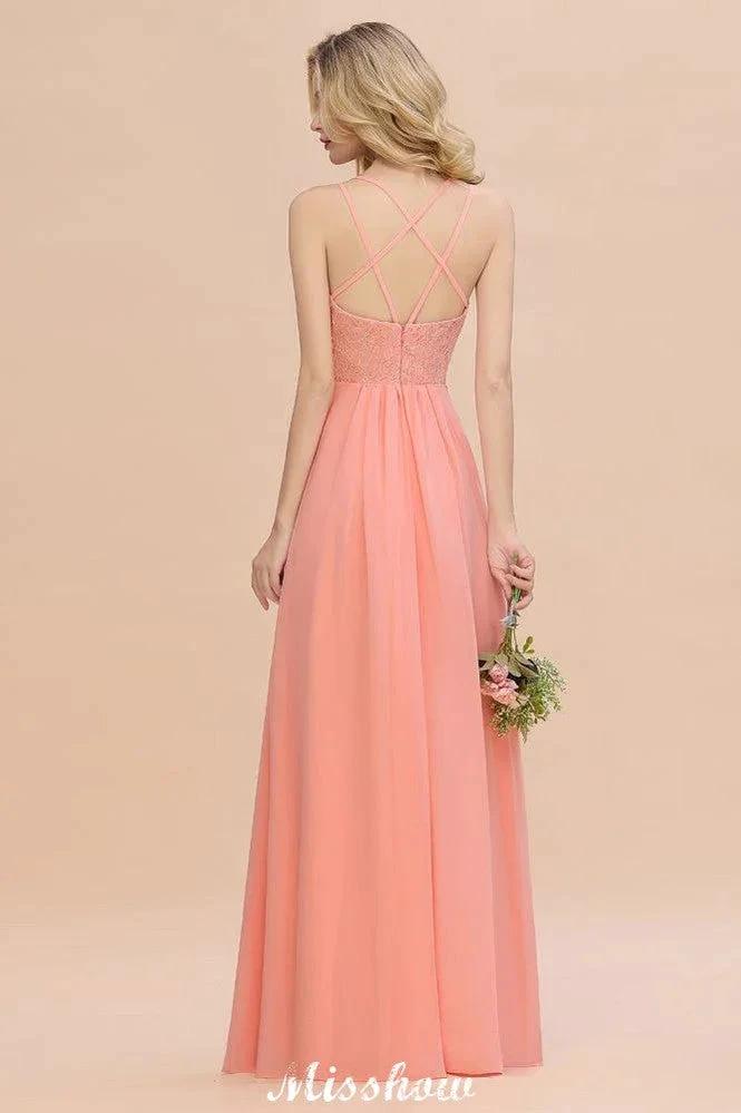 Spaghetti Slim Side Split Bridesmaid Dress Sky Blue V-Neck Wedding Party Dress (ZD12892)