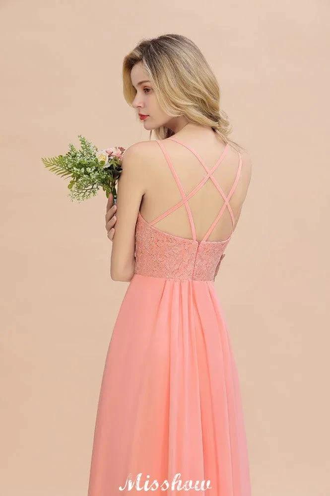 Spaghetti Slim Side Split Bridesmaid Dress Sky Blue V-Neck Wedding Party Dress (ZD12892)