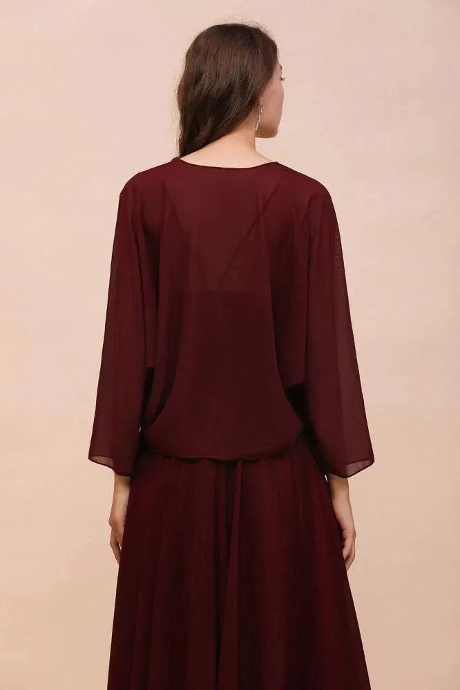 Spaghetti Sraps Burgundy Bridesmaid Dress with Wraps Floor Length Wedding Guest Dres (ZD13007)