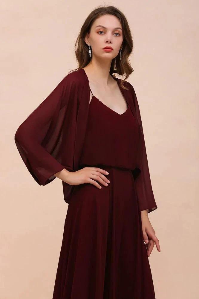 Spaghetti Sraps Burgundy Bridesmaid Dress with Wraps Floor Length Wedding Guest Dres (ZD13007)