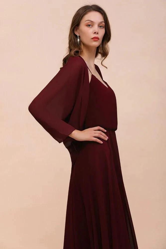 Spaghetti Sraps Burgundy Bridesmaid Dress with Wraps Floor Length Wedding Guest Dres (ZD13007)