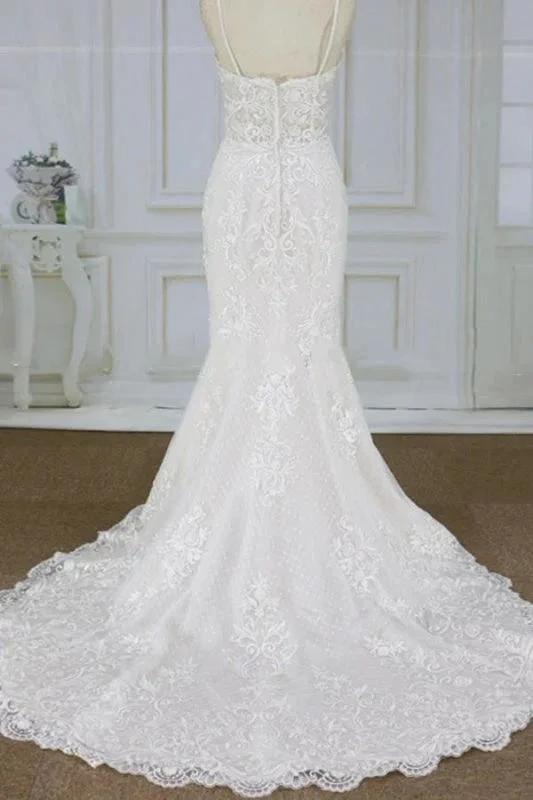 Spaghetti Strap Appliques Pretty Mermaid Elegant Wedding Dresses (ZD14716)