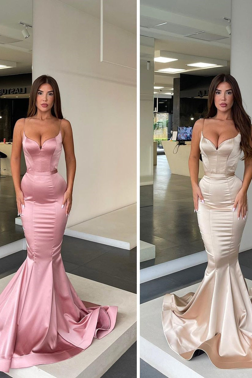 Spaghetti strap Mermaid Sweetheart Floor-Length Sleeveless Open Back Side Train High Split Prom Dress