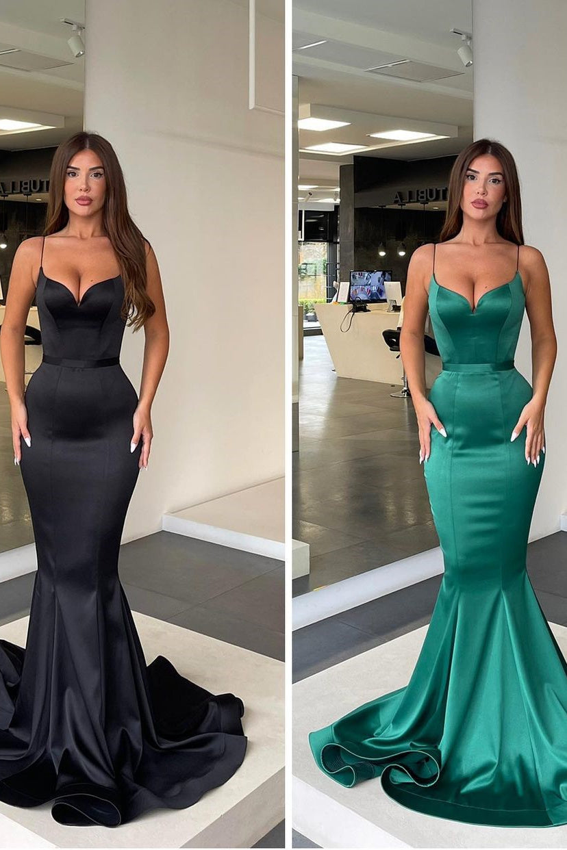 Spaghetti strap Mermaid Sweetheart Floor-Length Sleeveless Open Back Side Train High Split Prom Dress