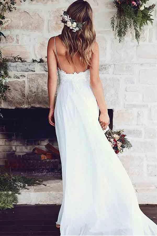 Spaghetti Straps A-Line Wedding Dresses With Lace Appliques (ZD15429) - View 2 | VelvetHem