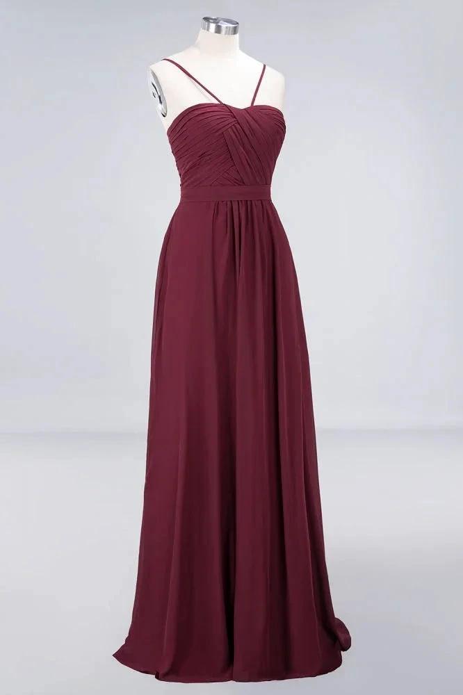 Spaghetti-Straps Backless Bridesmaid Dress Ruffles Chiffon Wedding Party Dress (ZD13114)