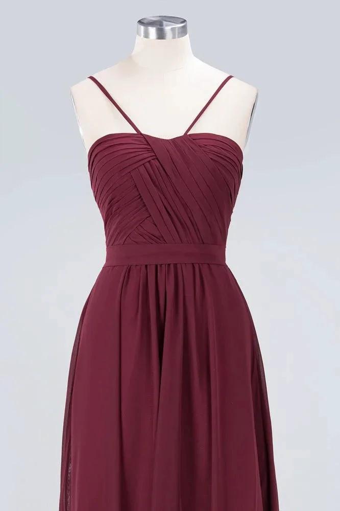 Spaghetti-Straps Backless Bridesmaid Dress Ruffles Chiffon Wedding Party Dress (ZD13114)