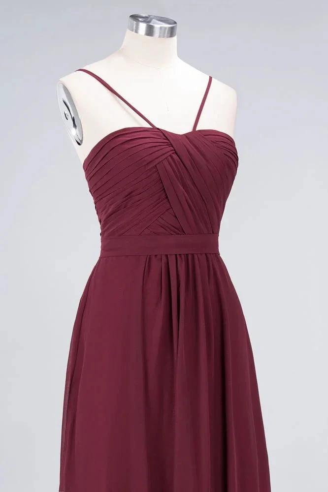 Spaghetti-Straps Backless Bridesmaid Dress Ruffles Chiffon Wedding Party Dress (ZD13114)