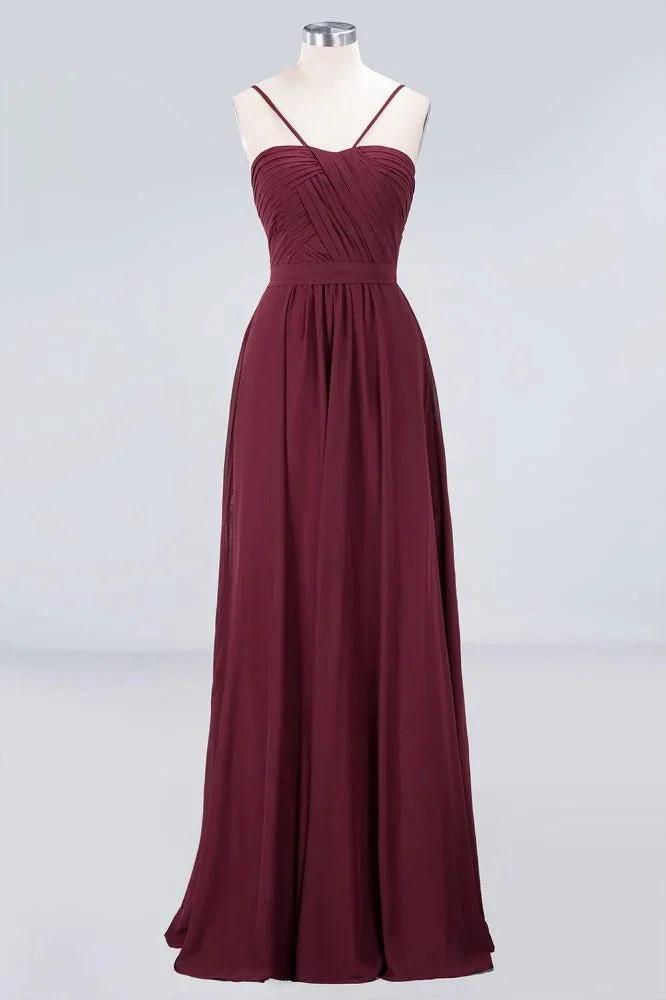 Spaghetti-Straps Backless Bridesmaid Dress Ruffles Chiffon Wedding Party Dress by misshow.com