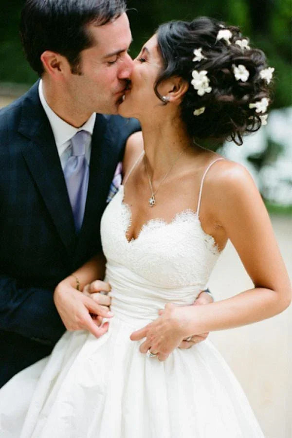 Spaghetti Straps Floor-Length Ivory Wedding Dress With Lace (ZD16373) - View 2 | VelvetHem